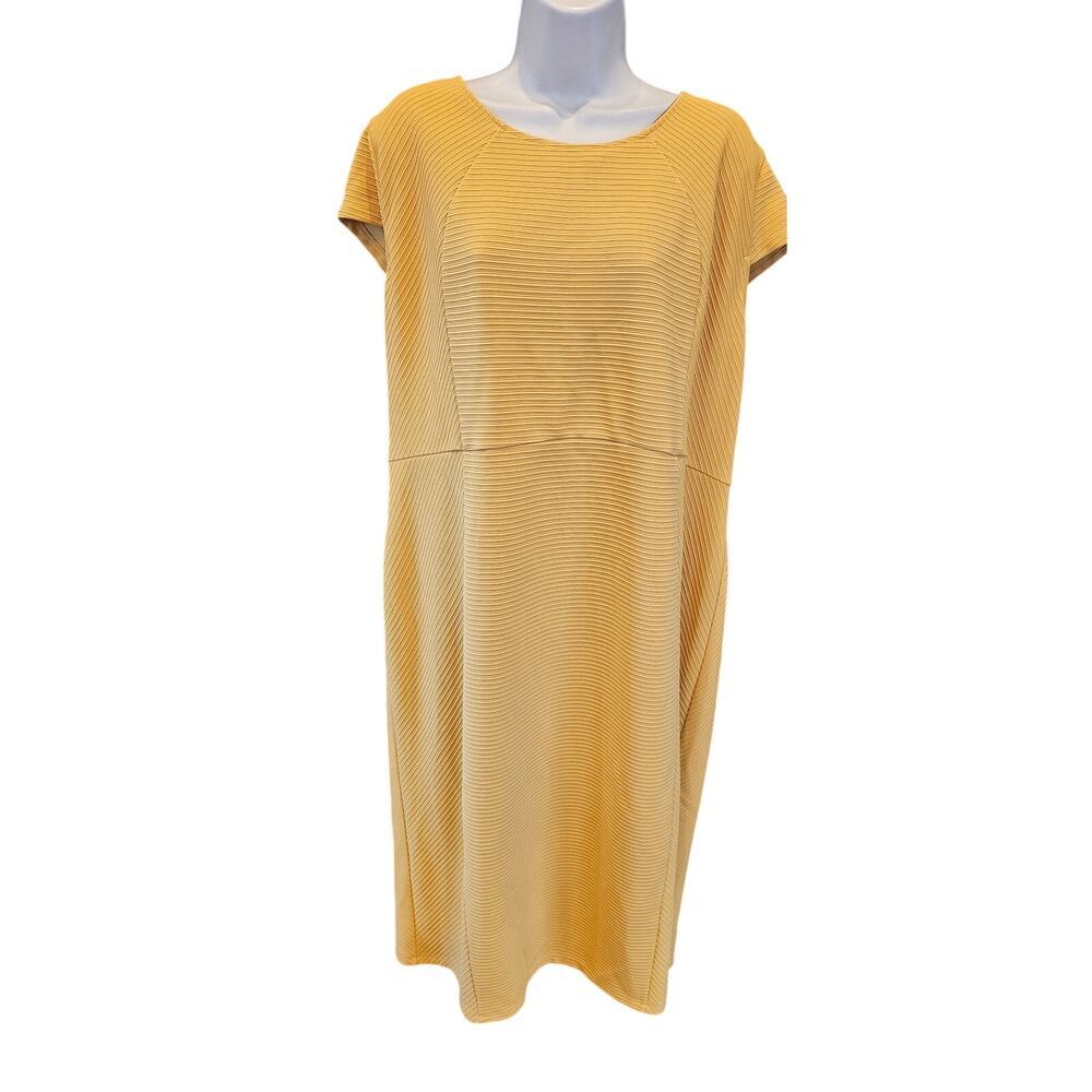 Cato Dress Mustard 22W plus Zip Back textured sheath dress EUC yellow lined